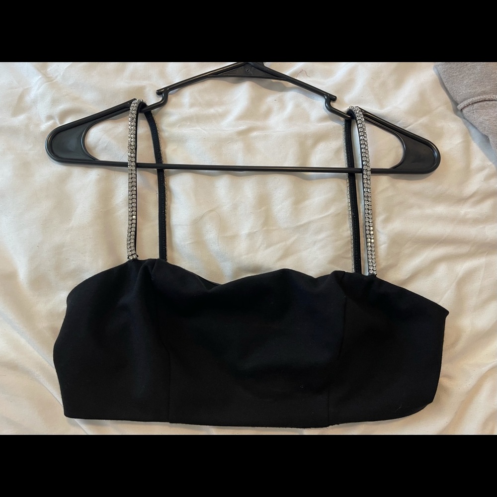 Méshki, Black cropped top with diamond straps Size S